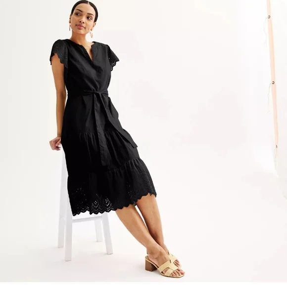 Nine West Black Eyelet Midi Dress - Picture 5 of 7